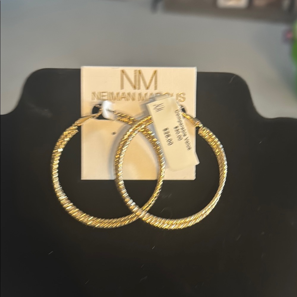 Neiman Marcus Gold Textured Hoop Earrings